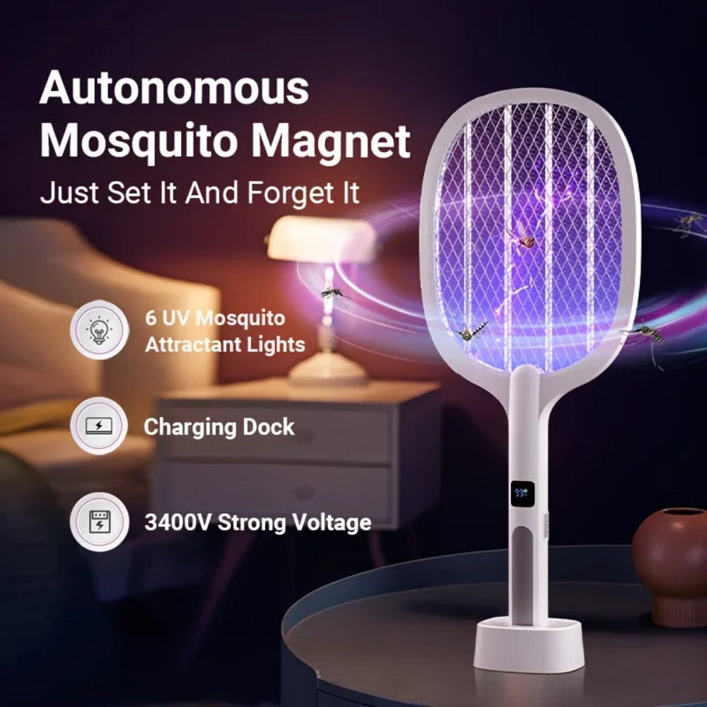 Rechargeable Electric Fly Swatter Type-C Detachable Handheld Insect Zapper Automatic Tapping for Indoor Outdoor Pest Control