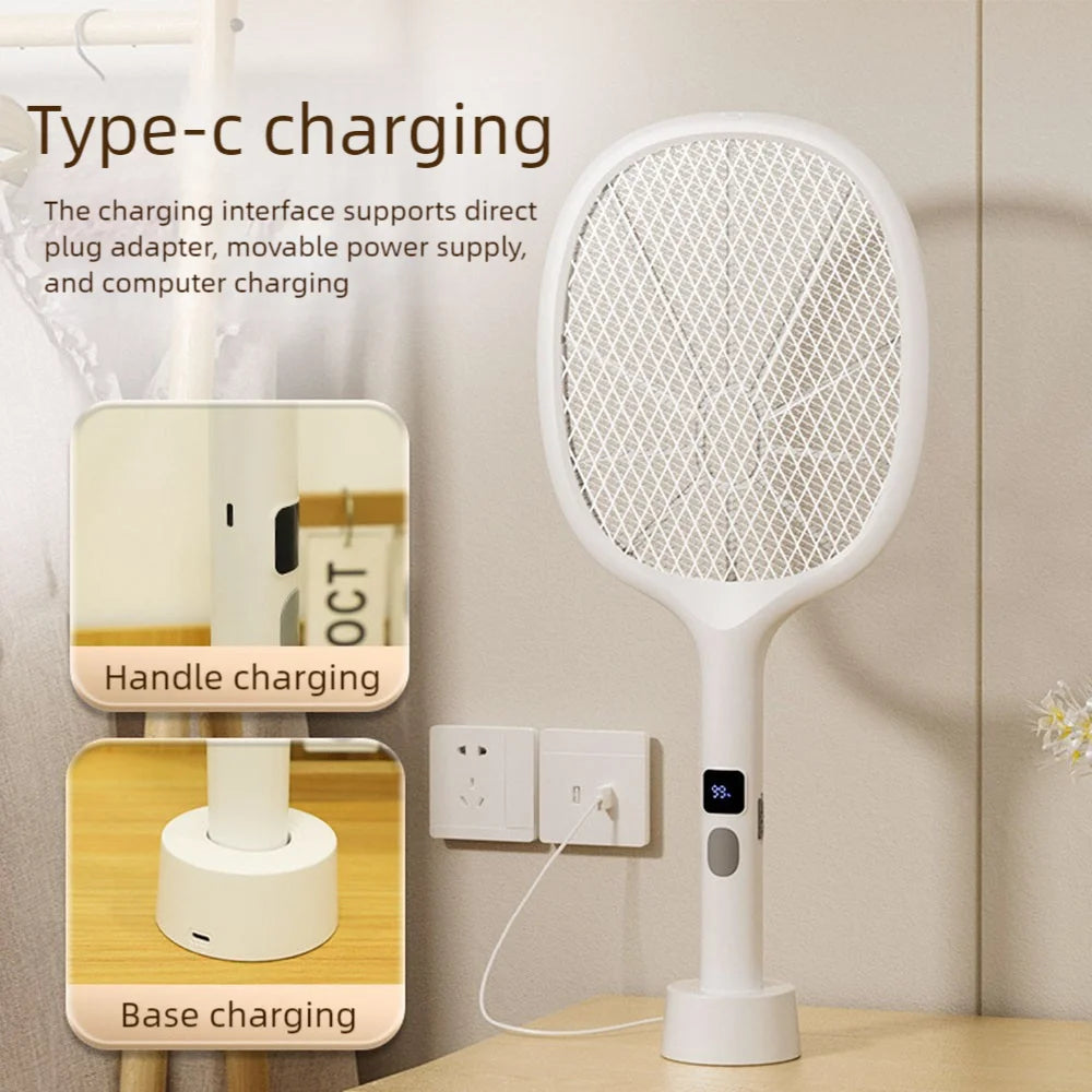 Rechargeable Electric Fly Swatter Type-C Detachable Handheld Insect Zapper Automatic Tapping for Indoor Outdoor Pest Control