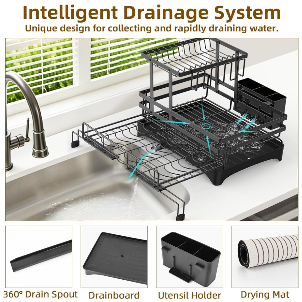 2-Tier Dish Drying Rack – Expandable Kitchen Organizer