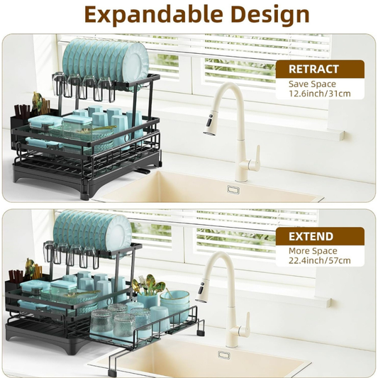 2-Tier Dish Drying Rack – Expandable Kitchen Organizer