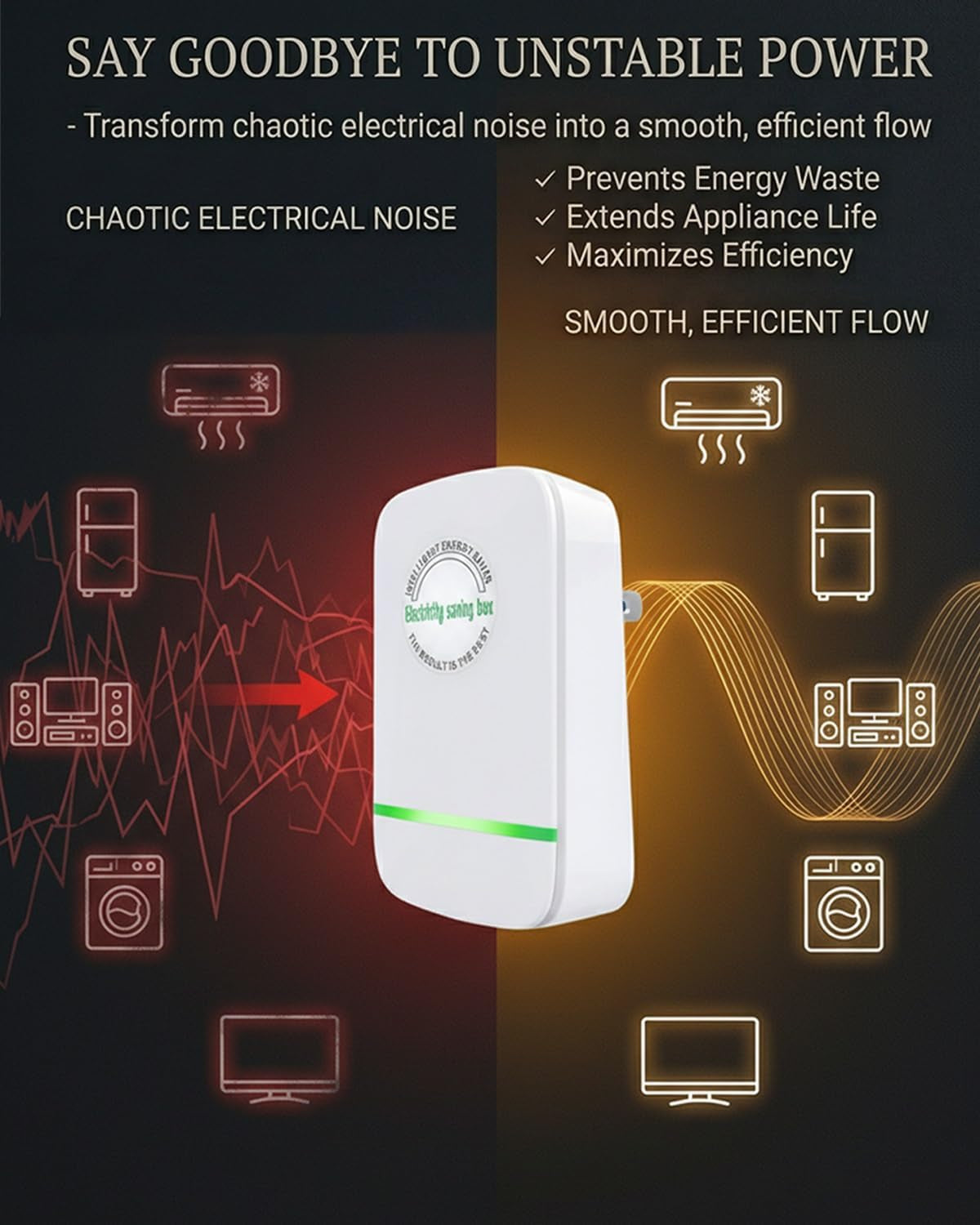 Smart Power Saver Plug, 2026 Electricity Saving Box Energy Saving Device with Voltage Stabilizer Surge Protector Overload Protection Compact Plug and Play for Home Office