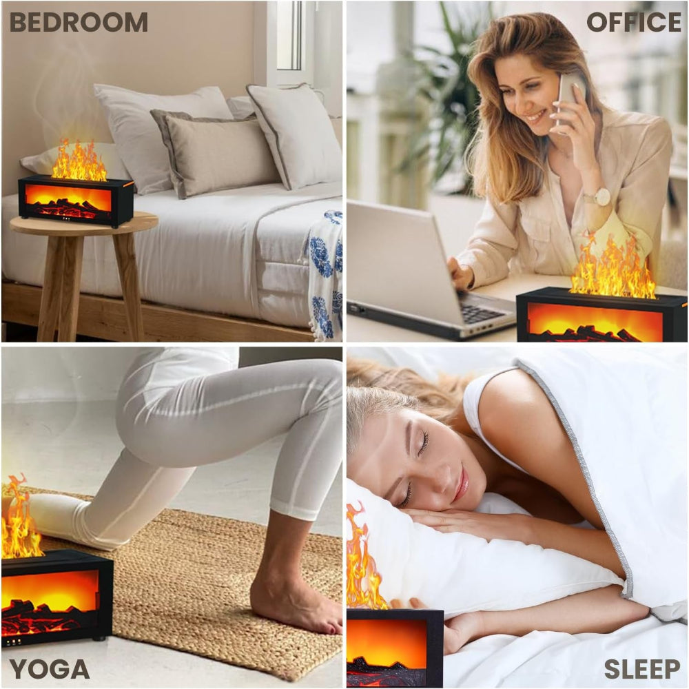 Fireplace Humidifier Diffuser, 7 Colors Flame Diffuser for Essential Oils, Fire Aroma Diffuser with Remote, Ultrasonic Air Humidifiers Aromatherapy Diffuser with Timer for Home, Bedroom, Office, Yoga