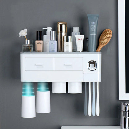 Multifunction Toothpaste Dispenser Magnetic Adsorption Inverted Toothbrush Holder Storage Rack Bathroom Accessories